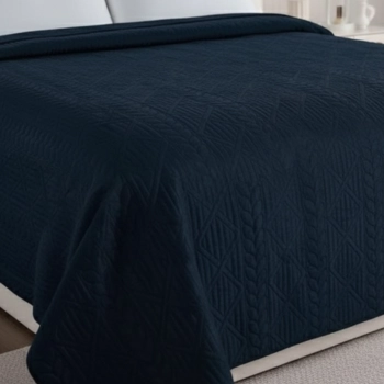 Narzuta 200x220 welurowa granatowa tłoczona gruba NP04